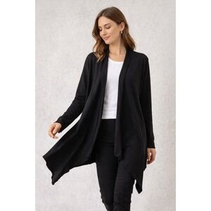 Pure Jill Black Open Front Cardigan Draped Lightweight Cozy Size XS
